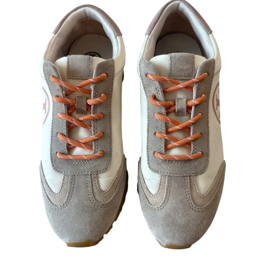 Tory Burch Annie Nylon Runner Sneakers Ivory Blush Pink Suede Size 8